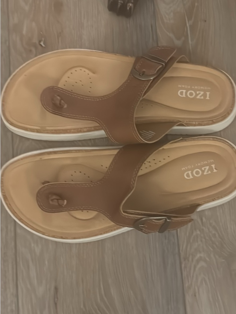 IZOD Brown Leather Toe-Post Sandals